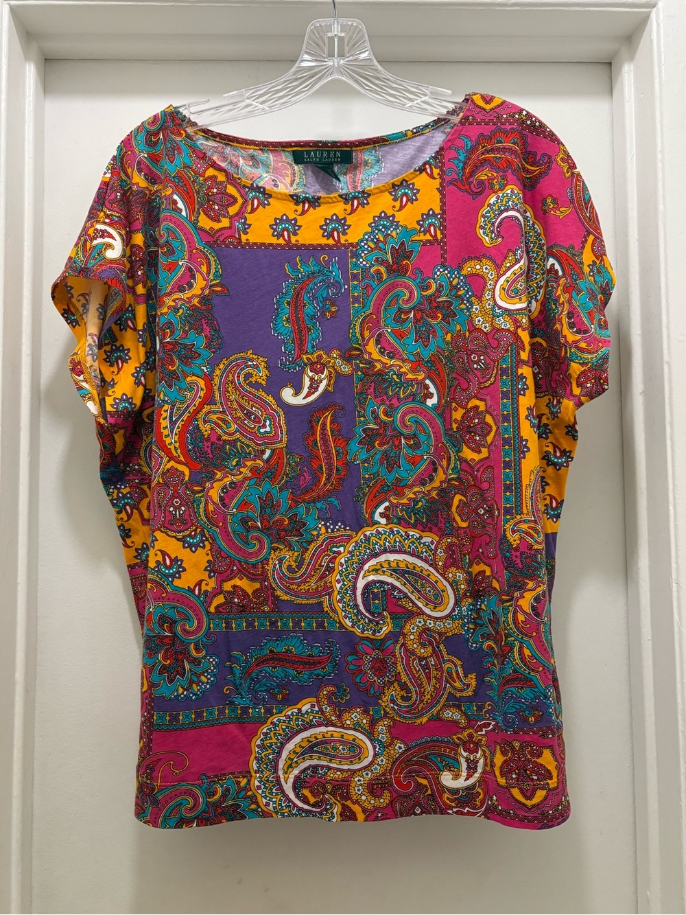 Ralph Lauren Multicolor Paisley Short Sleeve Top Women’s Size XL Boho, Vacation - Picture 2 of 6